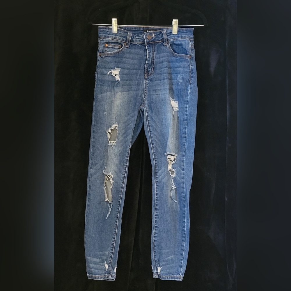 Blue Skinny Jeans with Distressed Details
